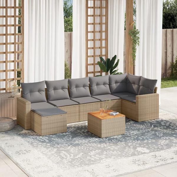 vidaXL Salon de jardin avec coussins 8 pcs beige r&eacute;sine tress&eacute;e