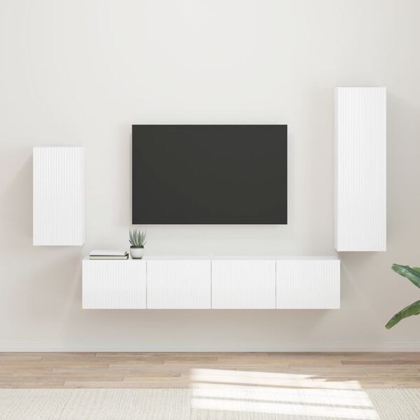 vidaXL Ensemble meuble TV 4 pcs Blanc brillant Bois d'ing&eacute;nierie