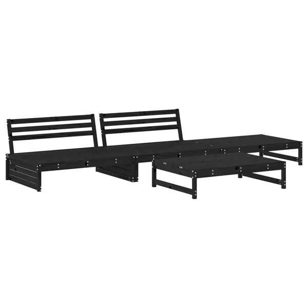 vidaXL Salon de jardin 4 pcs noir bois massif de pin