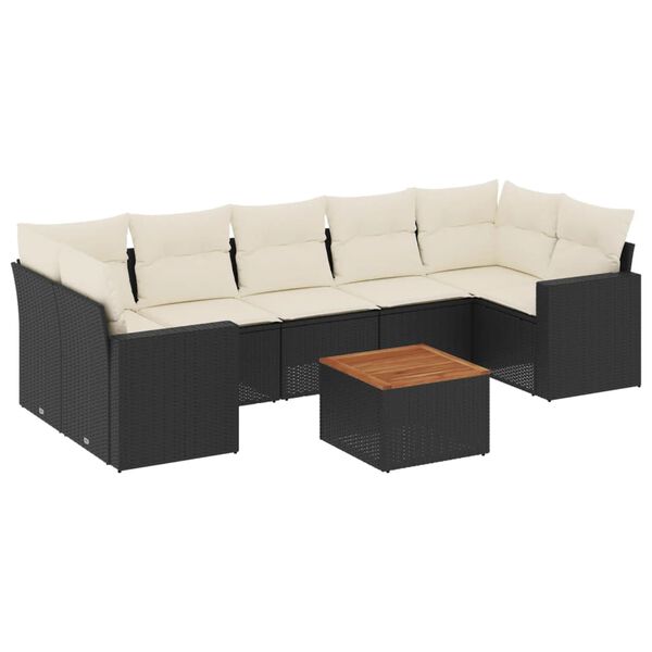 vidaXL Salon de jardin 8 pcs avec coussins noir r&eacute;sine tress&eacute;e