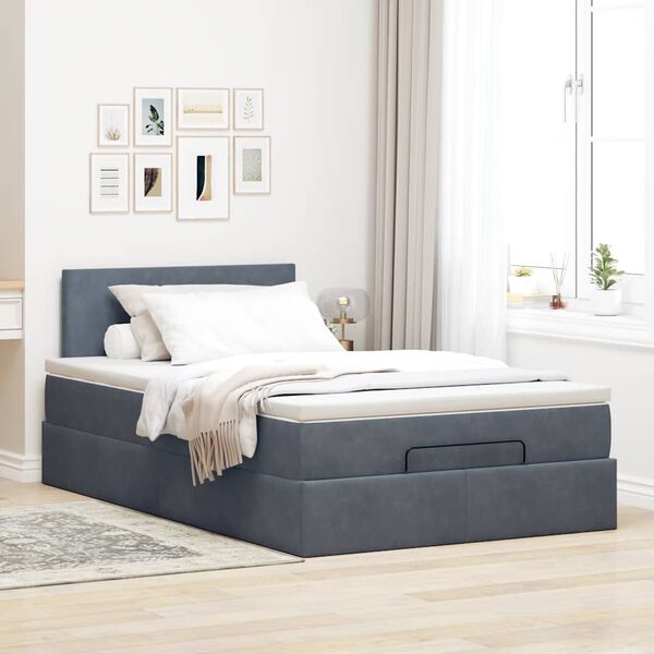 vidaXL Cadre de lit ottoman et matelas gris fonc&eacute; 120x200 cm velours