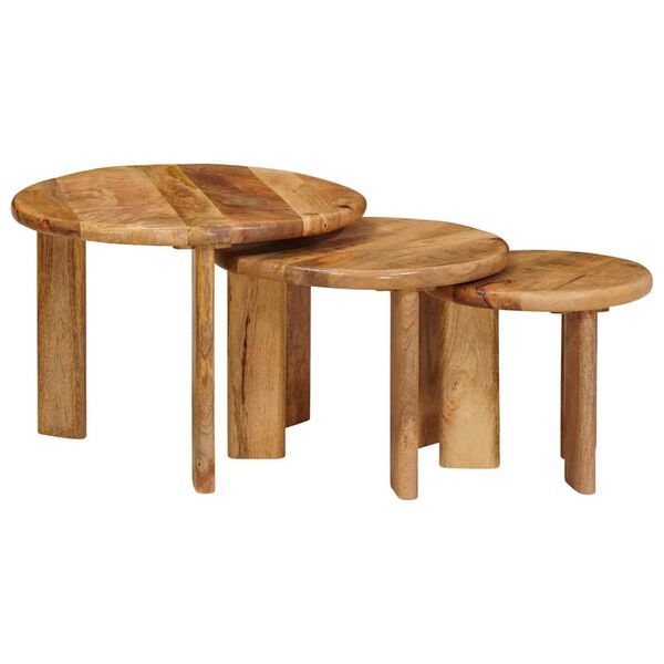 vidaXL Tables basses gigognes 3 pcs Marron Bois de mangue massif