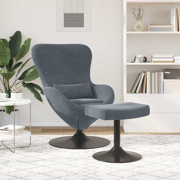 vidaXL Chaise &OElig;uf avec Pouf Gris fonc&eacute; 63 x 73 x 90 cm Velours