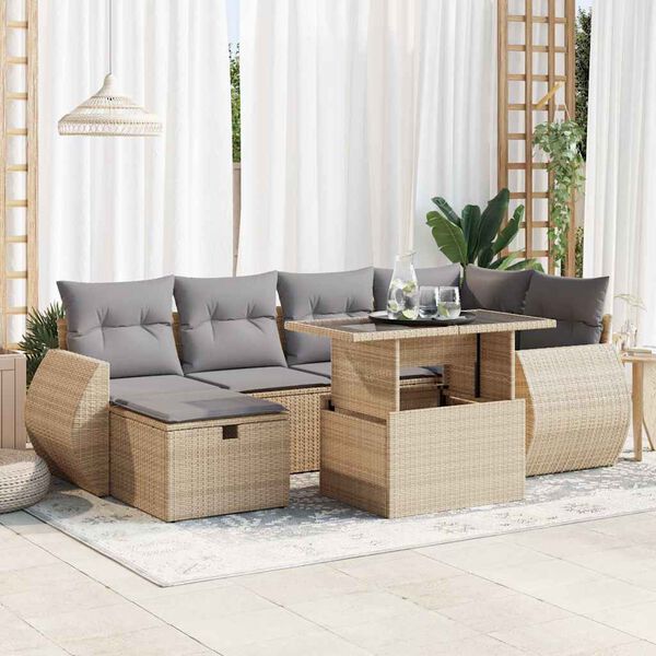 vidaXL Salon de jardin avec coussins 7 pcs beige r&eacute;sine tress&eacute;e