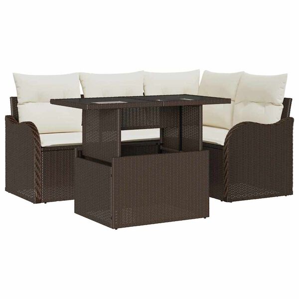 vidaXL Ensemble de canap&eacute; de jardin 5 pcs Marron Poly Rattan