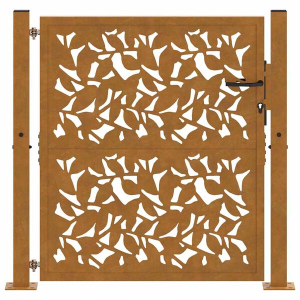 vidaXL Portail de jardin 100x100 cm en acier patin&eacute; avec motif feuille