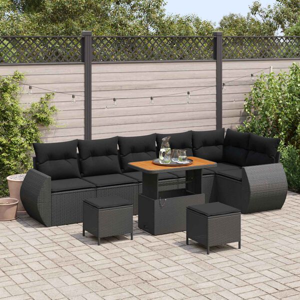 vidaXL Ensemble de canap&eacute; de jardin 9 pcs Noir polyrotin