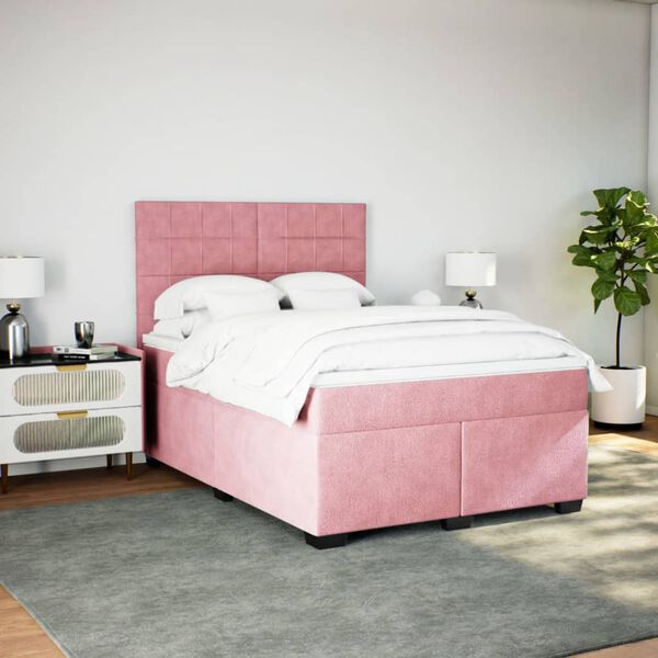 vidaXL Sommier &agrave; lattes de lit avec matelas Rose 160x200 cm Velours