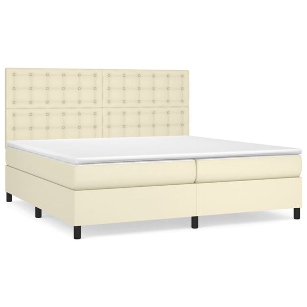 vidaXL Sommier &agrave; lattes de lit avec matelas Cr&egrave;me 200x200cm Similicuir