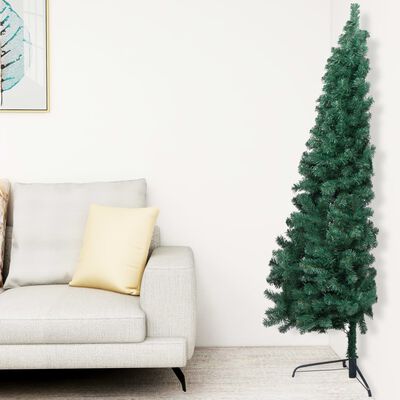 vidaXL Demi-arbre de Noël artificiel avec LED et boules Vert 210 cm