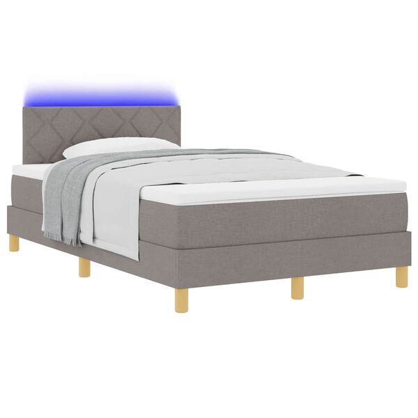 vidaXL Lit &agrave; ressort LED avec matelas Taupe 120 x 200 cm tissu