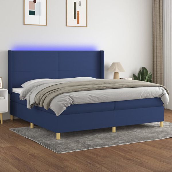vidaXL Sommier &agrave; lattes de lit matelas et LED Bleu 200x200 cm Tissu