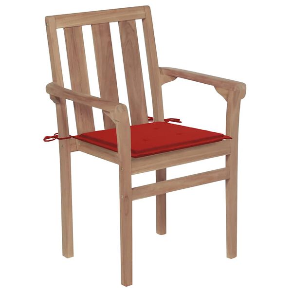 vidaXL Chaises de jardin lot de 2 et coussins rouge Bois teck massif