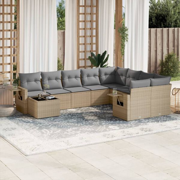 vidaXL Salon de jardin avec coussins 10 pcs beige r&eacute;sine tress&eacute;e