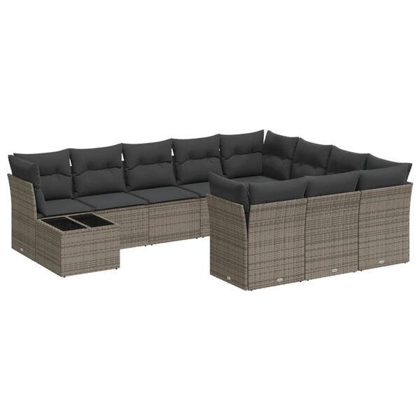 vidaXL Salon de jardin 11 pcs avec coussins gris résine tressée