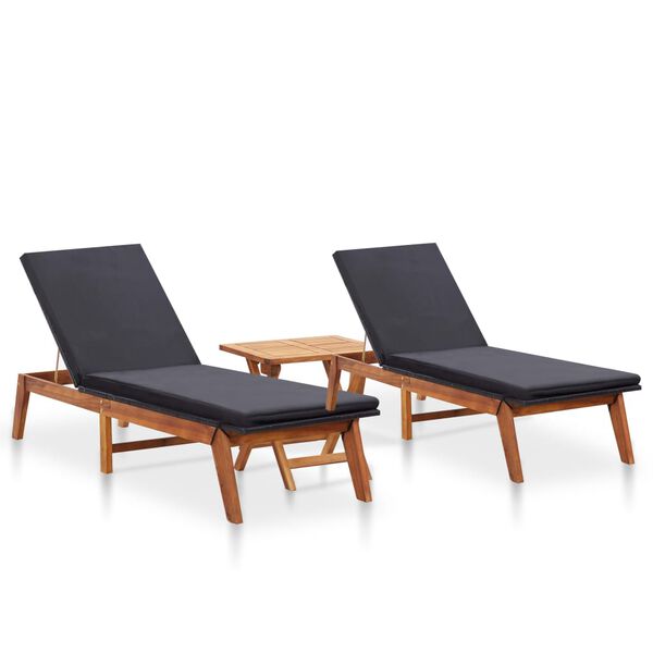 vidaXL Chaises longues lot de 2 et table r&eacute;sine tress&eacute;e bois d'acacia