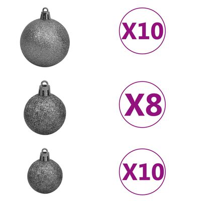 vidaXL Set de boules de Noël avec pic et 300 LED 120pcs Blanc et gris