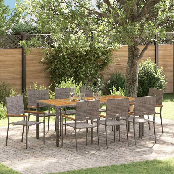 vidaXL Ensemble de salle à manger pour jardin 9 pcs Gris polyrotin