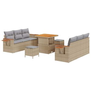 vidaXL Ensemble de canap&eacute; de jardin 9 pcs Beige polyrotin