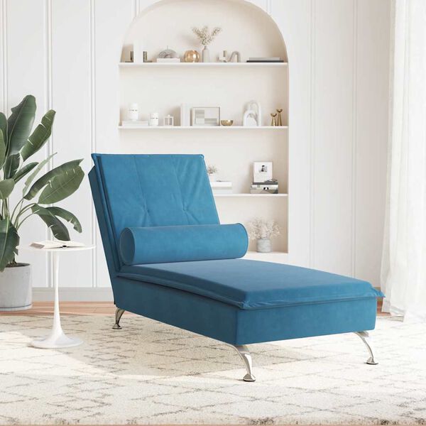 vidaXL Chaise longue de massage avec traversin bleu velours