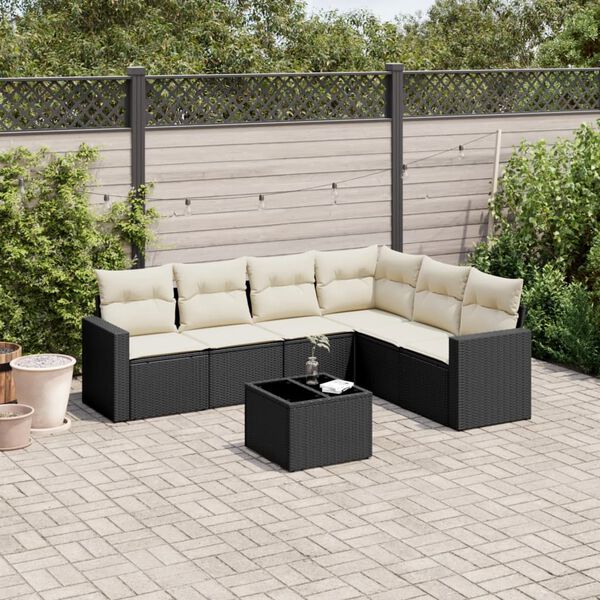 vidaXL Salon de jardin 7 pcs avec coussins noir r&eacute;sine tress&eacute;e