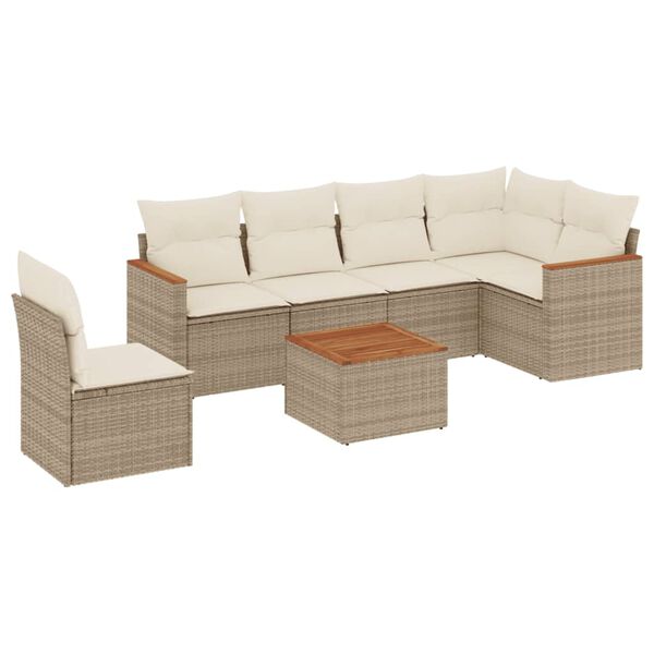 vidaXL Salon de jardin avec coussins 7 pcs beige r&eacute;sine tress&eacute;e