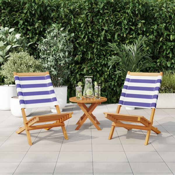 vidaXL Chaises de jardin lot de 2 bleu/blanc bois acacia massif tissu