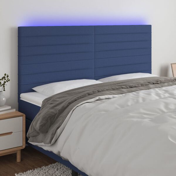 vidaXL T&ecirc;te de lit &agrave; LED Bleu 160x5x118/128 cm Tissu
