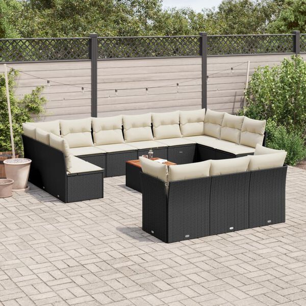 vidaXL Salon de jardin avec coussins 14 pcs noir r&eacute;sine tress&eacute;e