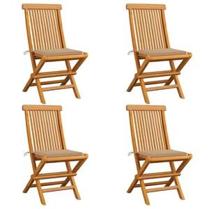 vidaXL Chaises pliantes avec coussins beiges, 4 pi&egrave;ces, en teck massif