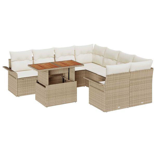 vidaXL Ensemble de canap&eacute; de jardin 9 pcs Beige Poly rotin