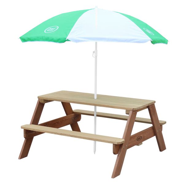 Axi House Table Picnic Nick Brun avec Parasol Vert Blanc