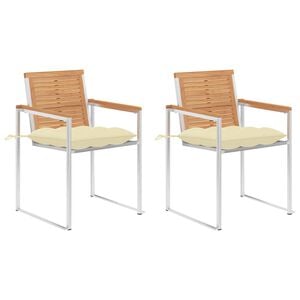 vidaXL Chaises de jardin avec coussins lot de 2 Teck solide et acier