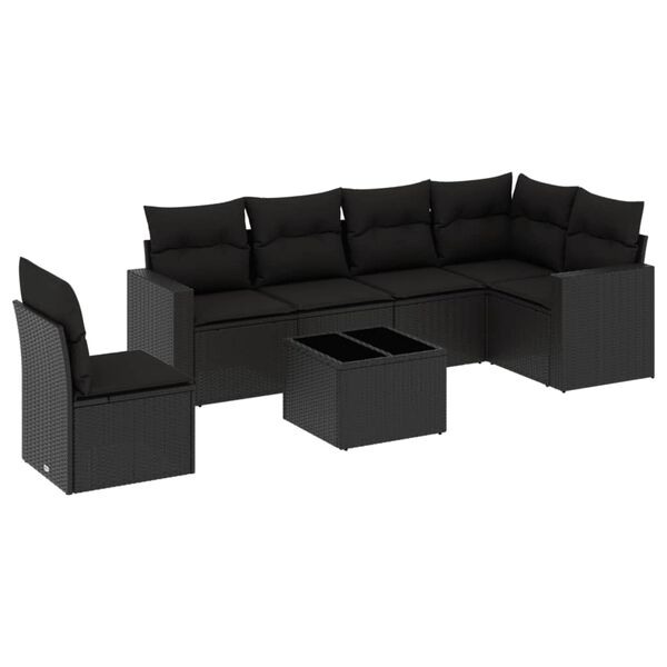vidaXL Salon de jardin 7 pcs avec coussins noir r&eacute;sine tress&eacute;e
