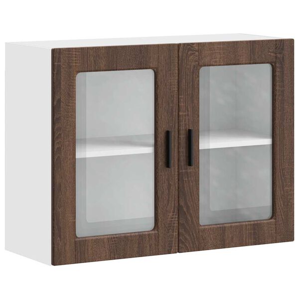 vidaXL Armoire murale de cuisine et porte en verre Porto ch&ecirc;ne marron