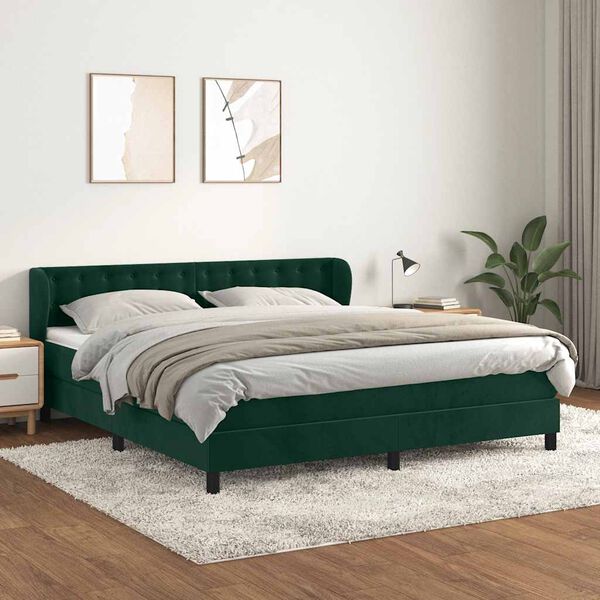 vidaXL Sommier &agrave; lattes de lit et matelas Vert fonc&eacute; 160x200cm Velours