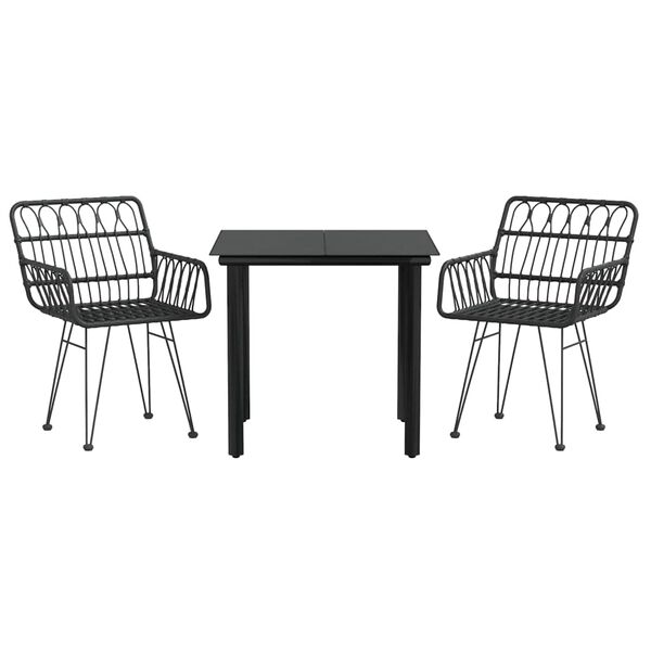 vidaXL Ensemble à manger de jardin 3 pcs Noir Résine tressée