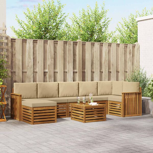 vidaXL Ensemble de canap&eacute; d'angle avec coussin 8 pcs Naturel et Beige