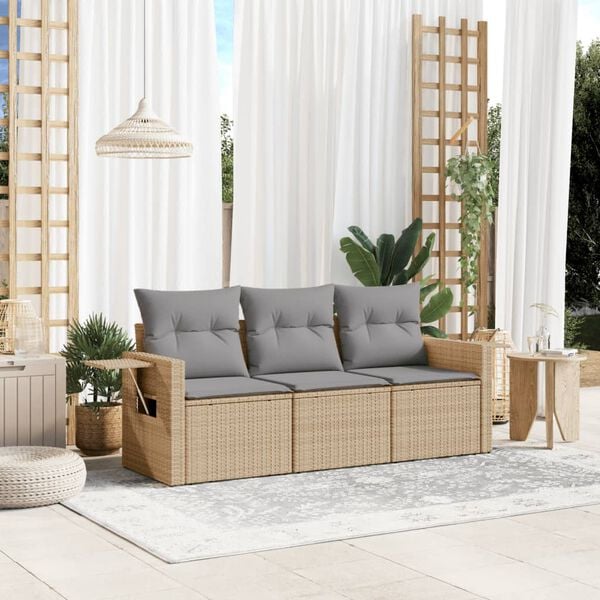 vidaXL Salon de jardin avec coussins 3 pcs beige r&eacute;sine tress&eacute;e