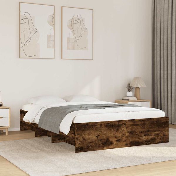 vidaXL Cadre de lit sans matelas ch&ecirc;ne fum&eacute; 135x190 cm bois ing&eacute;nierie