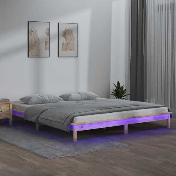 vidaXL Cadre de lit &agrave; LED sans matelas 140x190 cm bois massif