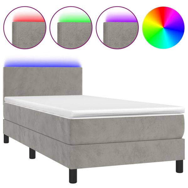 vidaXL Sommier &agrave; lattes de lit avec matelas et LED Gris clair 90x190cm