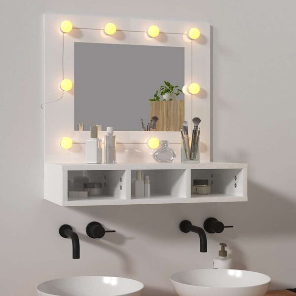 vidaXL Armoire &agrave; miroir avec LED Blanc brillant 60x31,5x62 cm