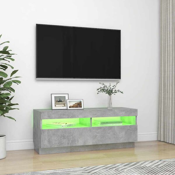 vidaXL Meuble TV avec lumières LED gris béton 100x35x40 cm