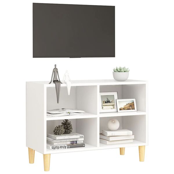 vidaXL Meuble TV avec pieds en bois massif Blanc 69,5x30x50 cm