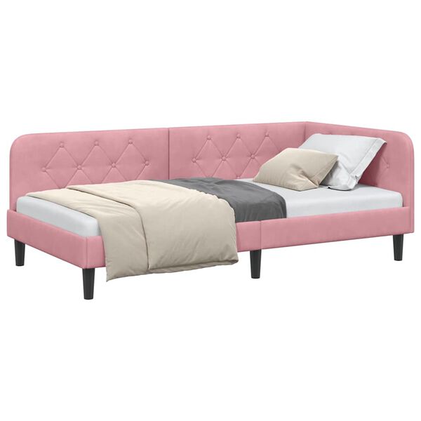vidaXL Cadre de lit d'angle avec tête de lit Rose 90 x 190 cm Velours