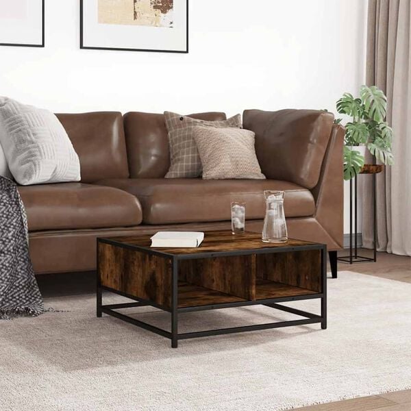 vidaXL Table basse chêne fumé 60,5x60,5x30 cm bois d'ingénierie/métal