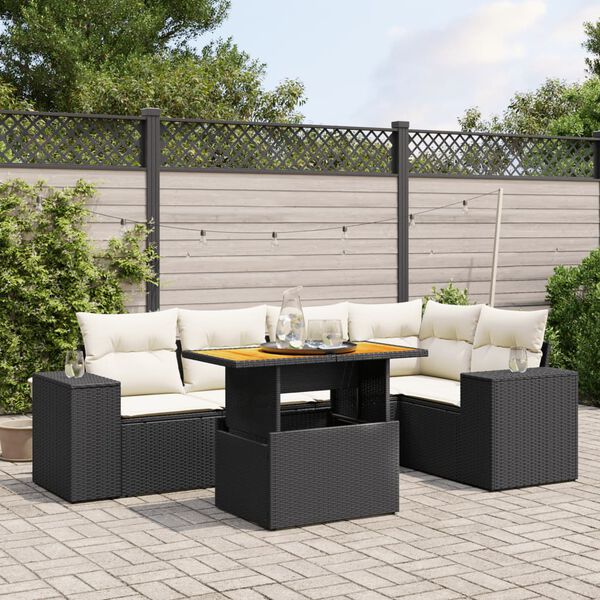 vidaXL Salon de jardin 6 pcs avec coussins noir r&eacute;sine tress&eacute;e