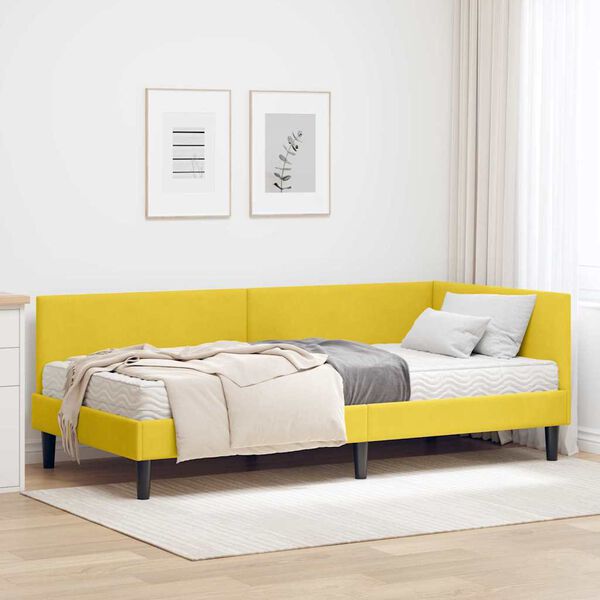 vidaXL Cadre de lit d'angle avec matelas Autre 2 pcs Jaune Velours