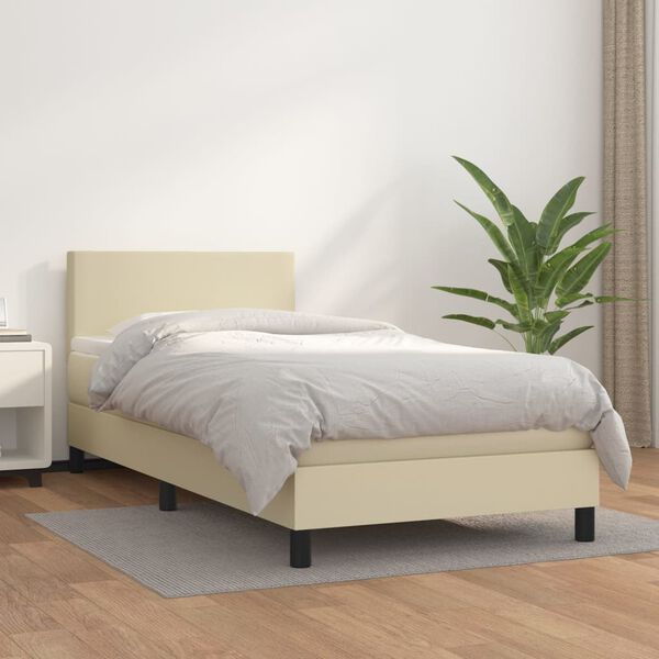 vidaXL Sommier &agrave; lattes de lit avec matelas Cr&egrave;me 90x200 cm Similicuir